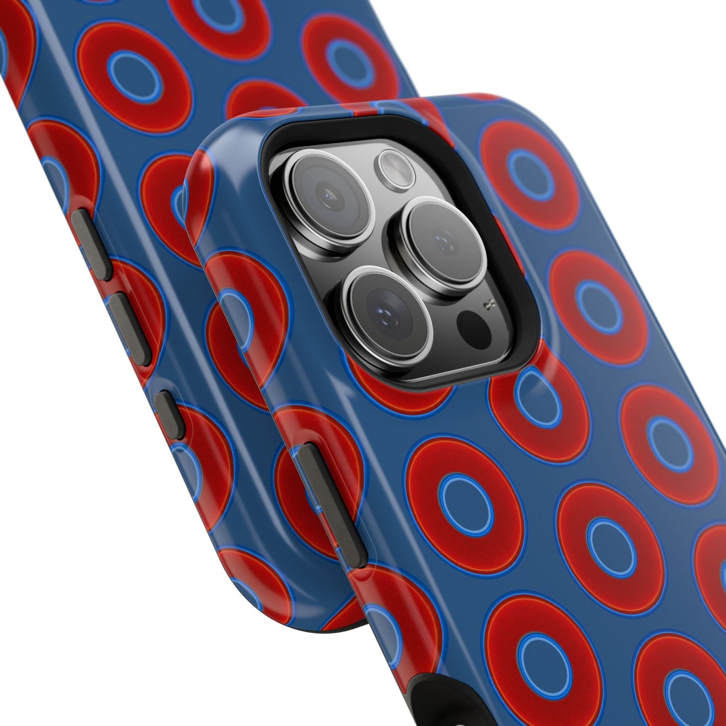 Impact-Resistant Lumpy Donut Case - red vivid donut print w/light navy blue background