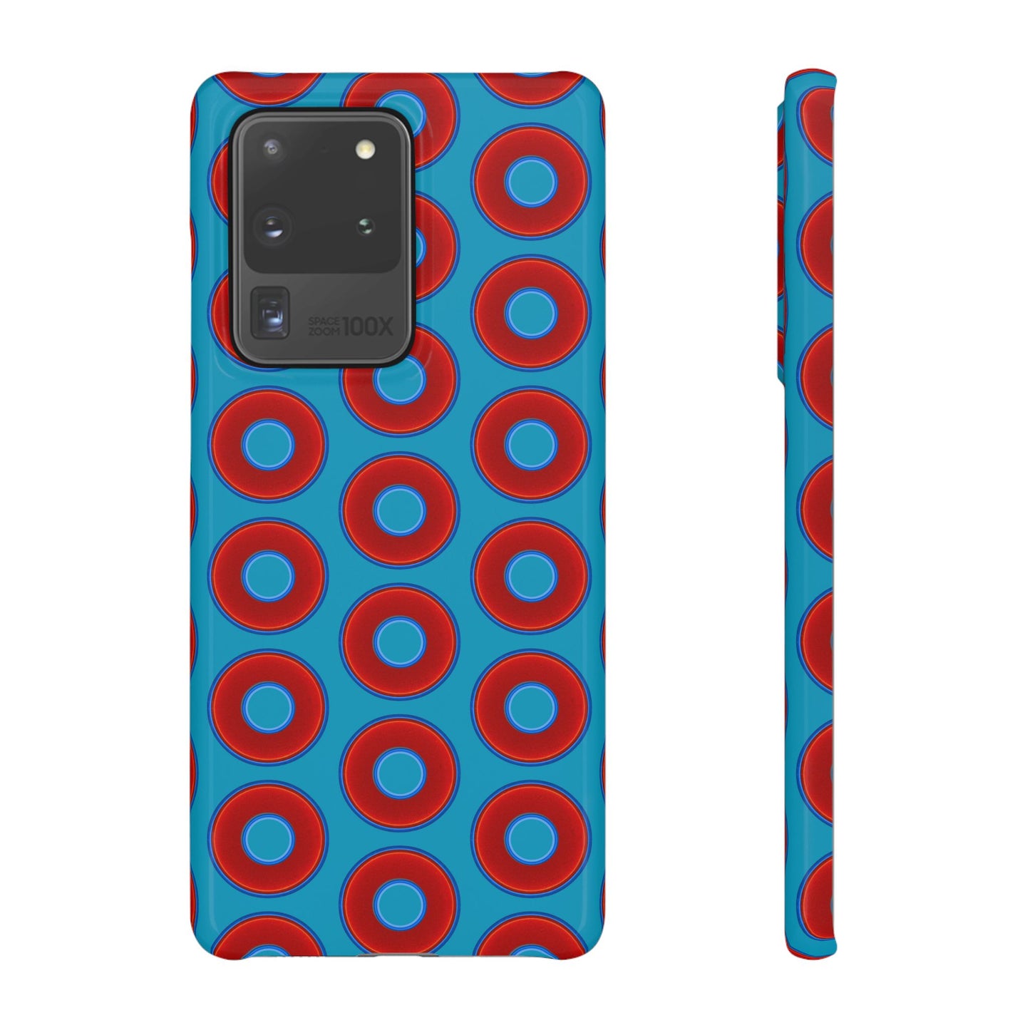 Lumpy Donut Snap Case - red vivid donut print w/aquamarine blue background