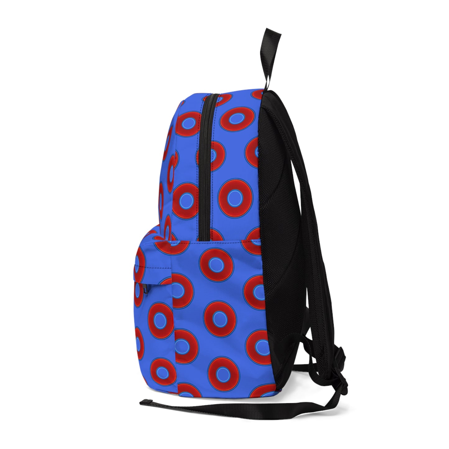 Donut Backpack - red vivid donuts w/royal blue background
