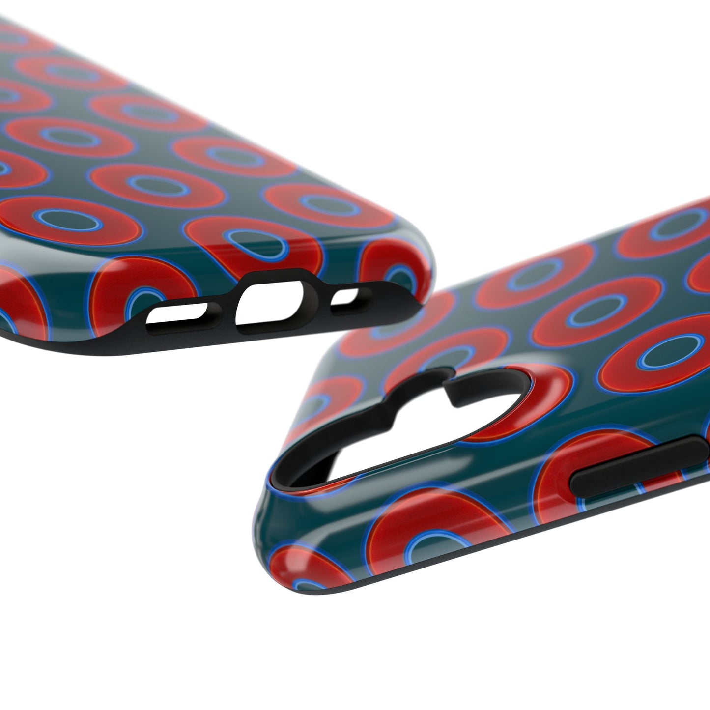 Impact-Resistant Lumpy Donut Case - red vivid donut print w/midnight green background