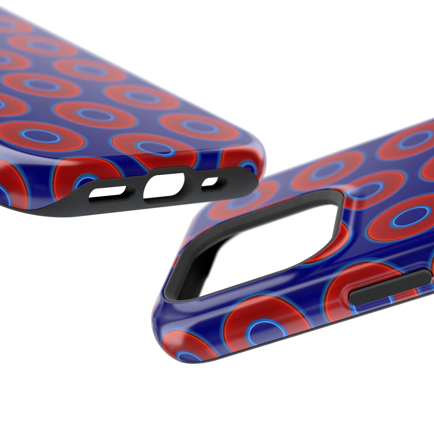 Impact-Resistant Lumpy Donut Case - red vivid donut print w/vivid navy background