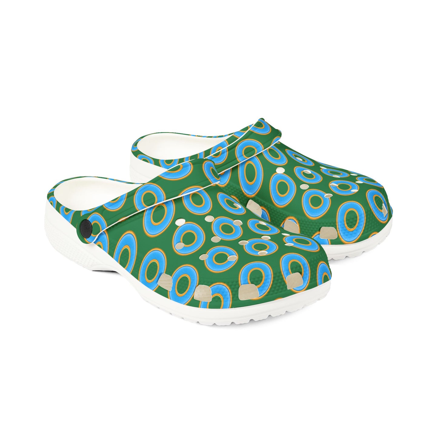 Spatchcocks - donut slip-on shoes - light blue rustic donuts w/green background [unisex]