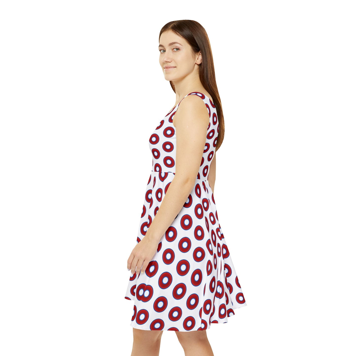 Women's Skater Donut Dress - vivid red donut print w/white background