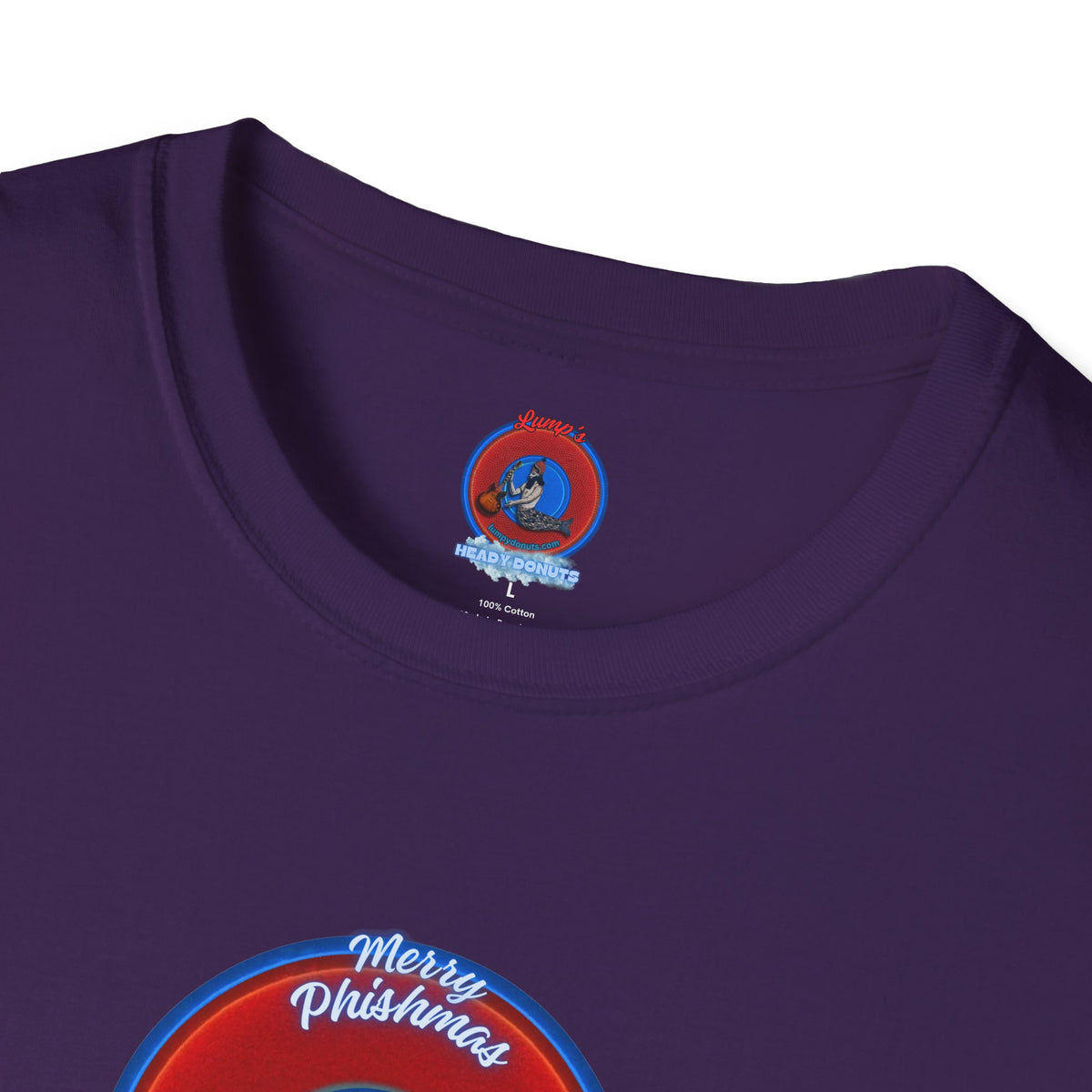 Classic Donut Tee - Unisex Soft-Style - "Phishmas Caroler's Tee " - vivid red/blue donut - variant 2