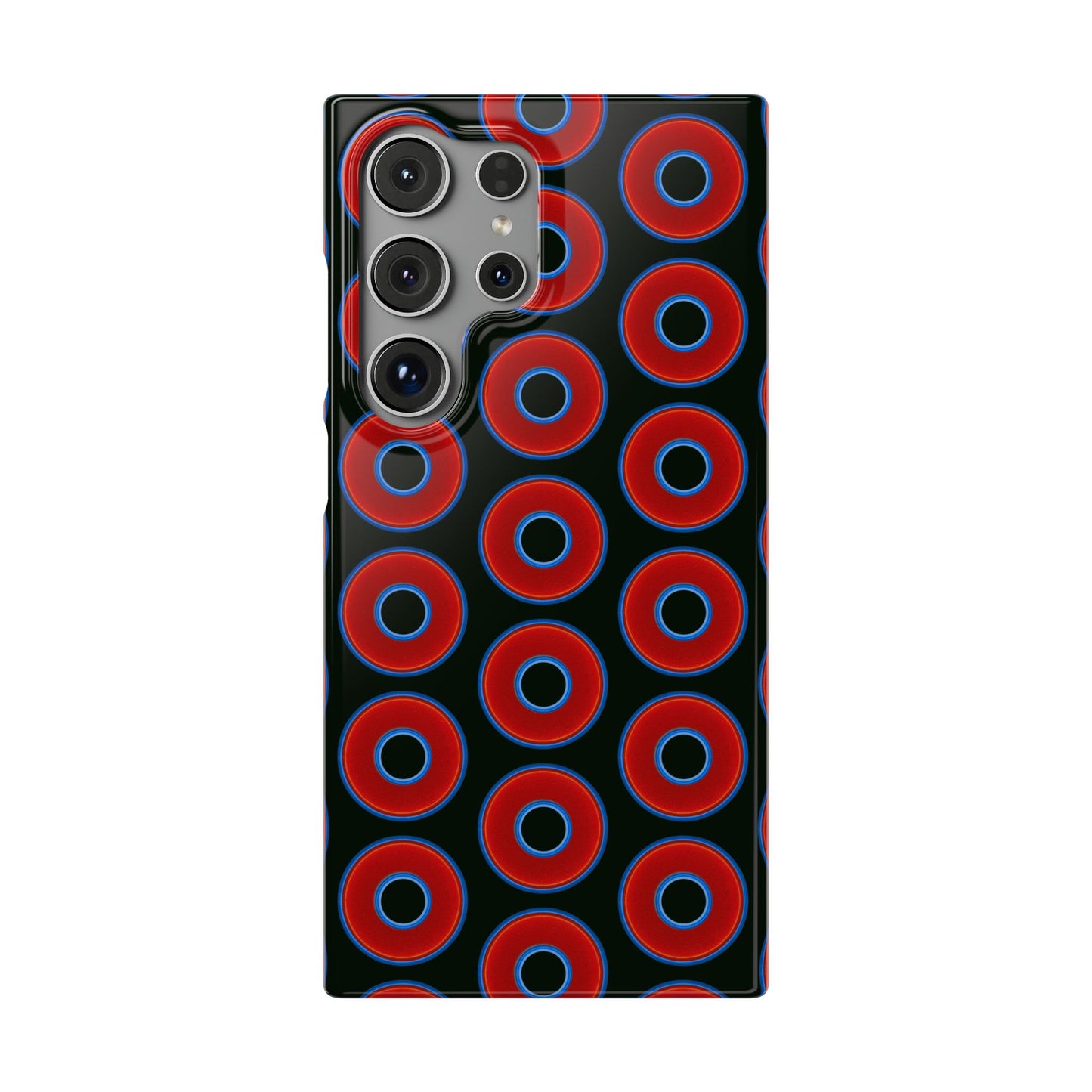 Lumpy Donut Snap Case - red vivid donut print w/midnight moss green background