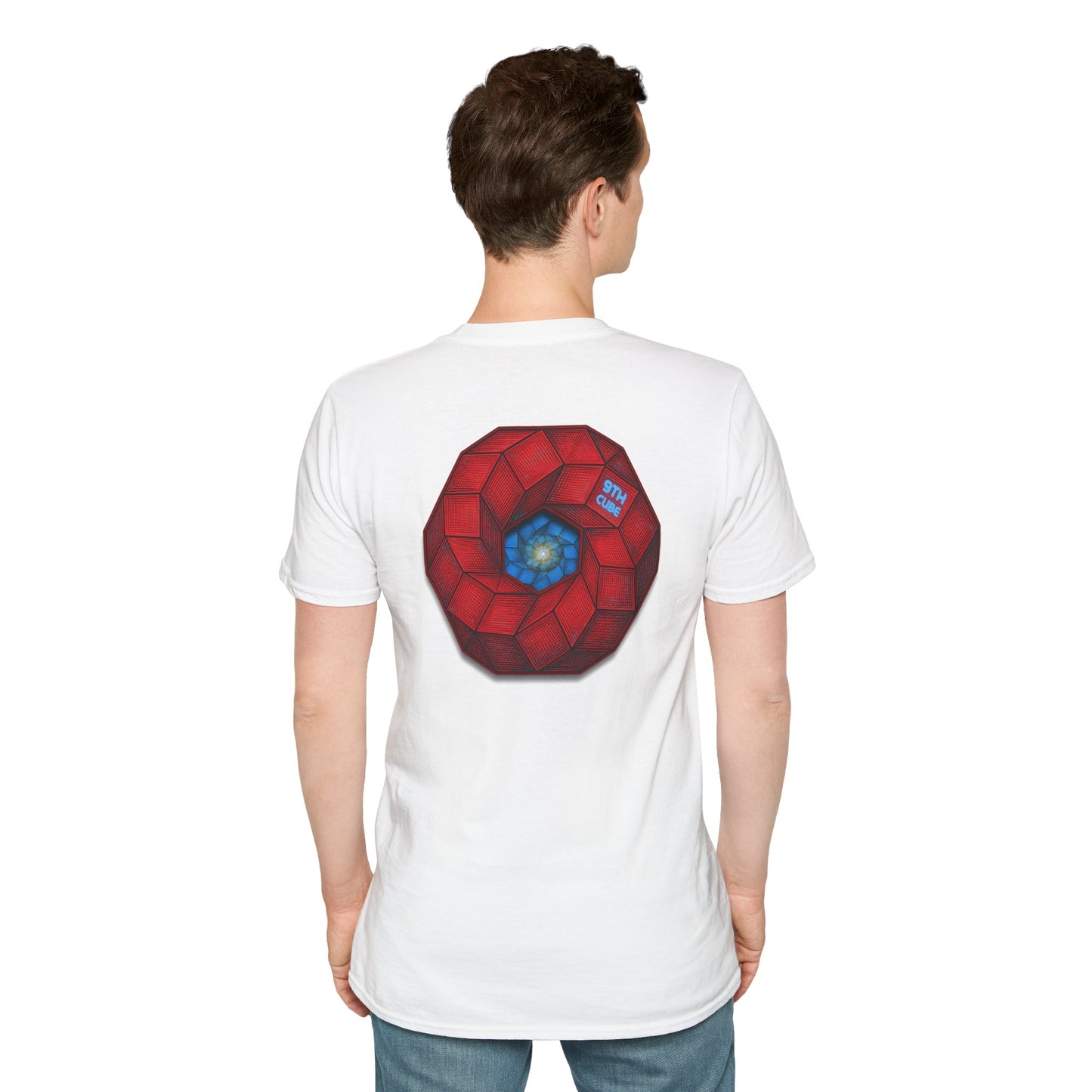 Classic Donut Tee - Unisex Soft-Style - "The 9th Donut" - rustic red/blue cubed donut - variant 2