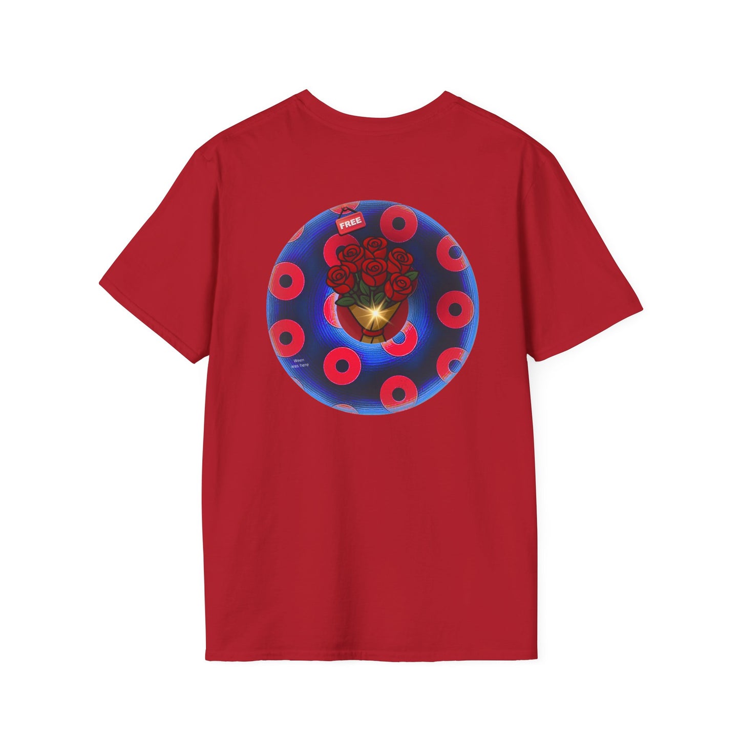 Classic Donut Tee - Unisex Soft-Style - "Donuts of Phreedom" - red/blue paradoxical blimpy donut