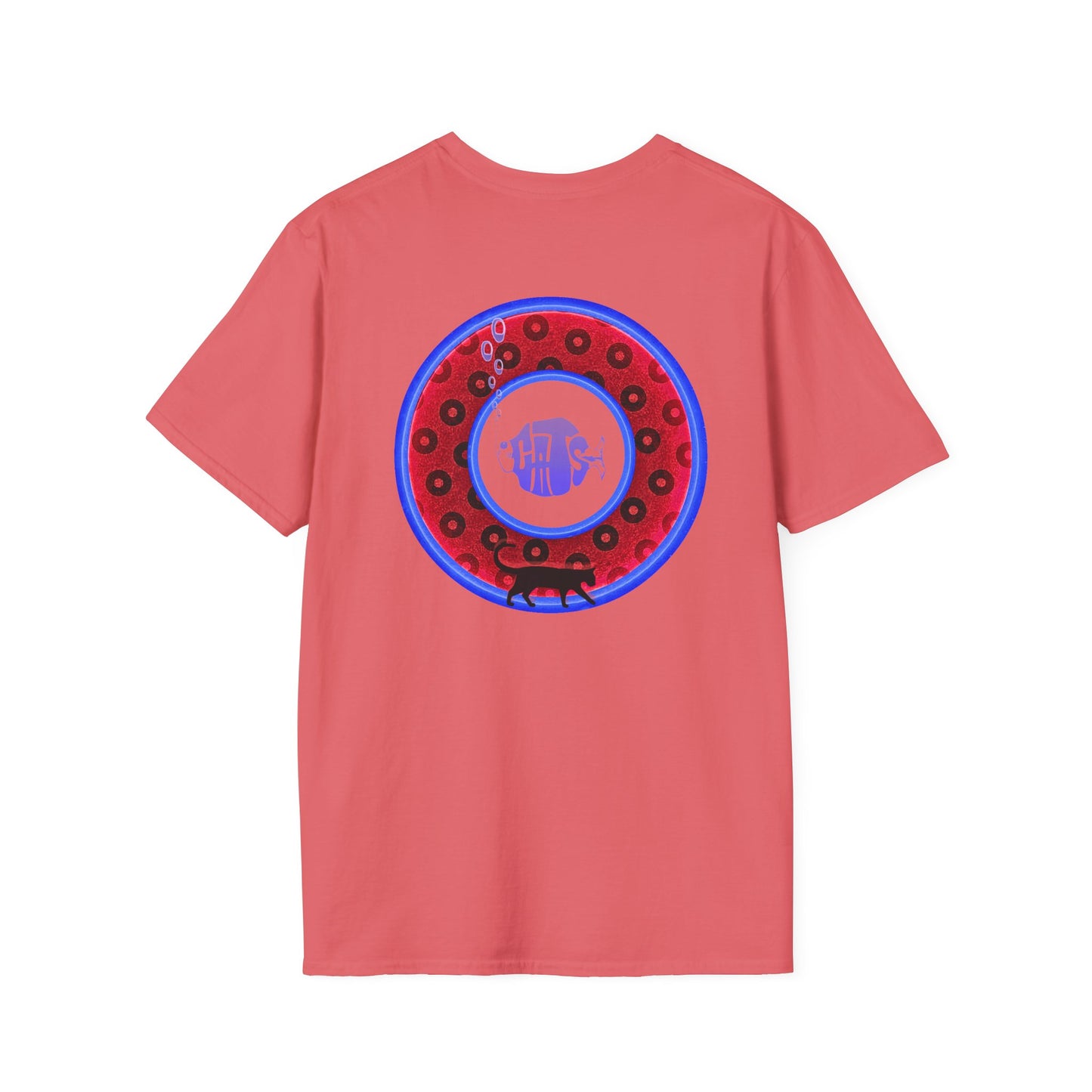 Classic Donut Tee - Unisex Soft-Style - "Cats: The Donut" - paradoxical red/blue widemouthed donut - variant 3