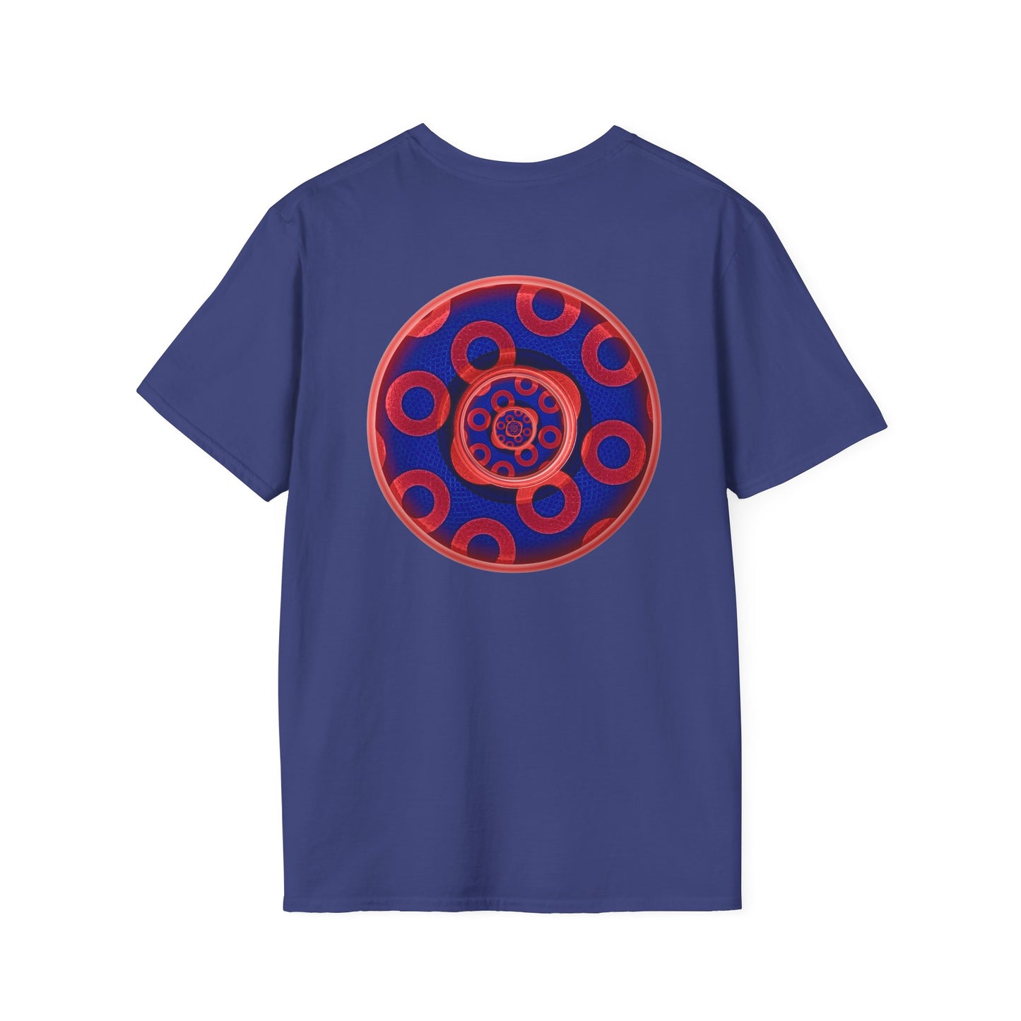 Classic Donut Tee - Unisex Soft-Style - "Kaleidoscope Abyss of Donut" - paradoxical print - variant 2 - series 1.0 - donut vortex - red/blue