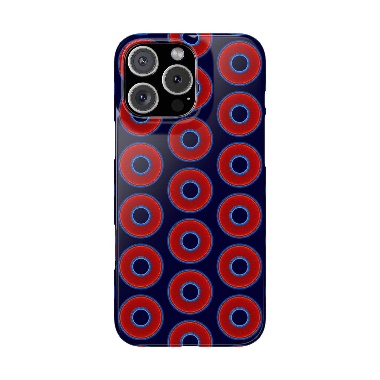 Lumpy Donut Snap Case - red vivid donut print w/midnight blue background