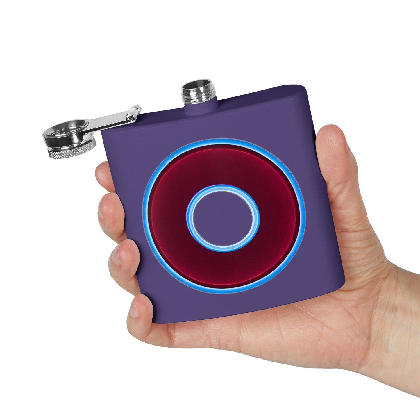 Lump's Donut Flask 6 oz - Vivid burgundy/light blue donut - [*w/your choice of 5 backgrounds]