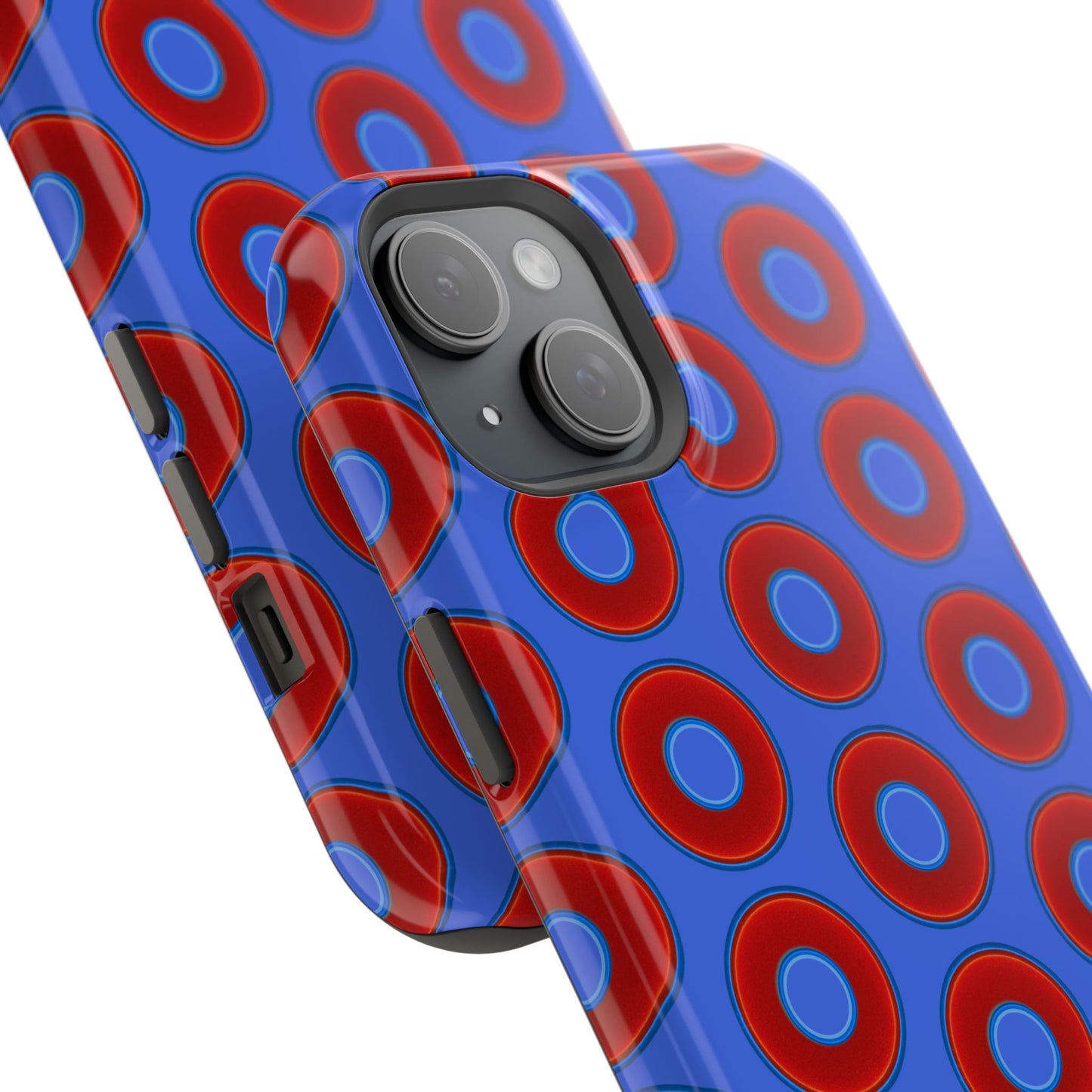 Impact-Resistant Lumpy Donut Case - red vivid donut print w/royal blue background