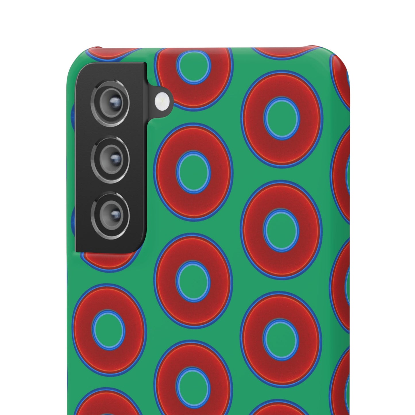 Lumpy Donut Snap Case - red vivid donut print w/jade green background
