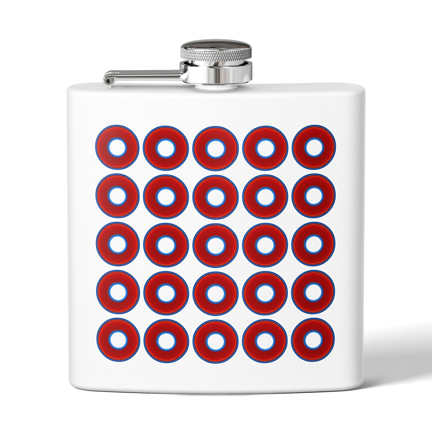 Lump's Donut Flask 6 oz - Lumpy Donut Print - red donuts - [*w/your choice of 9 backgrounds]