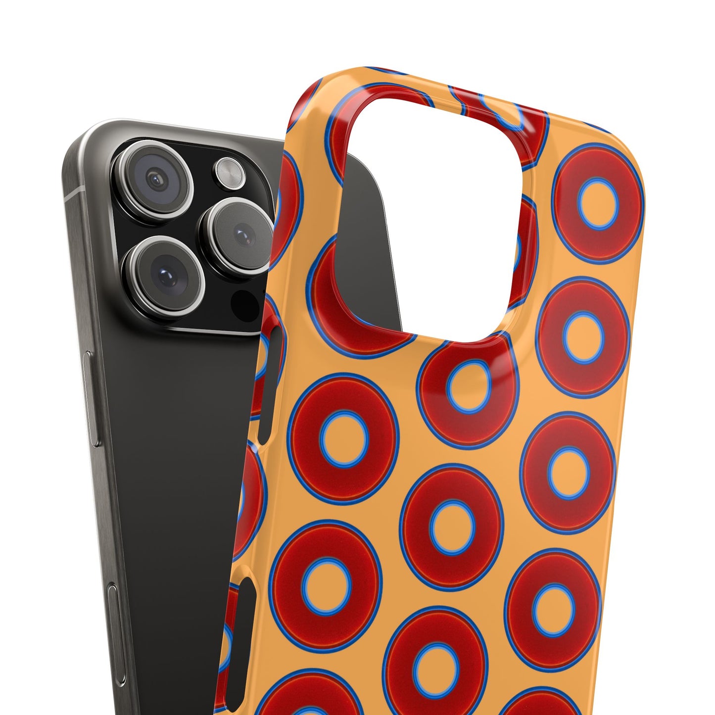 Lumpy Donut Snap Case - red vivid donut print w/creamcicle orange background