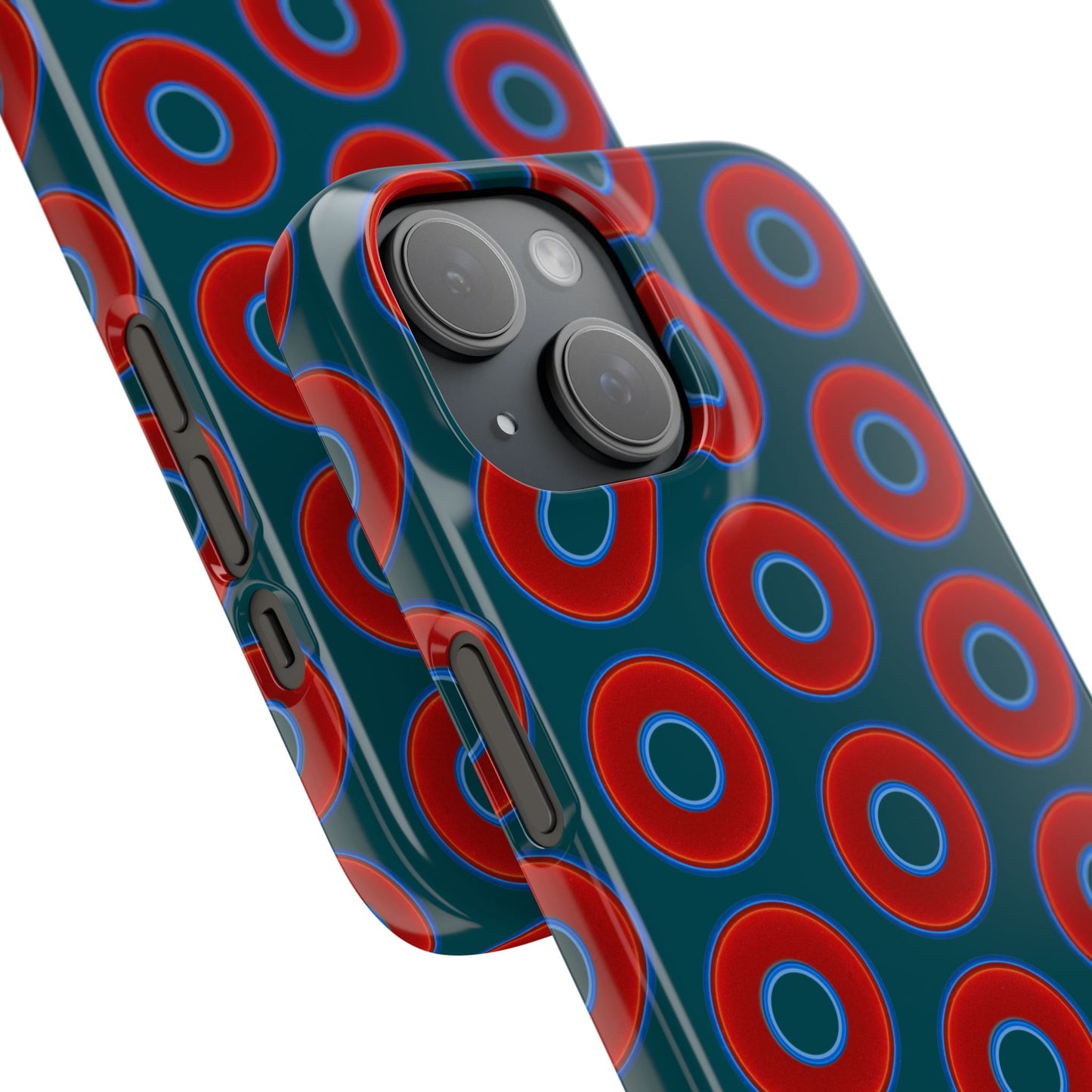Lumpy Donut Snap Case - red vivid donut print w/midnight teal green background