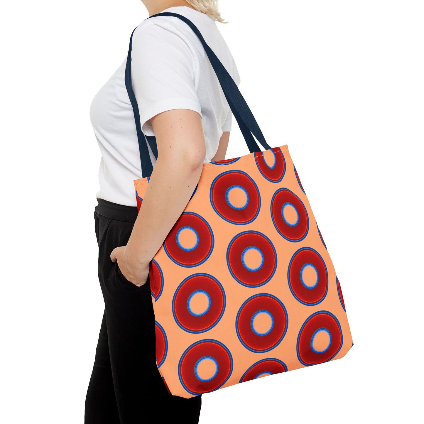 Lumpy Beach/Tote Bag - red vivid donuts w/peach background