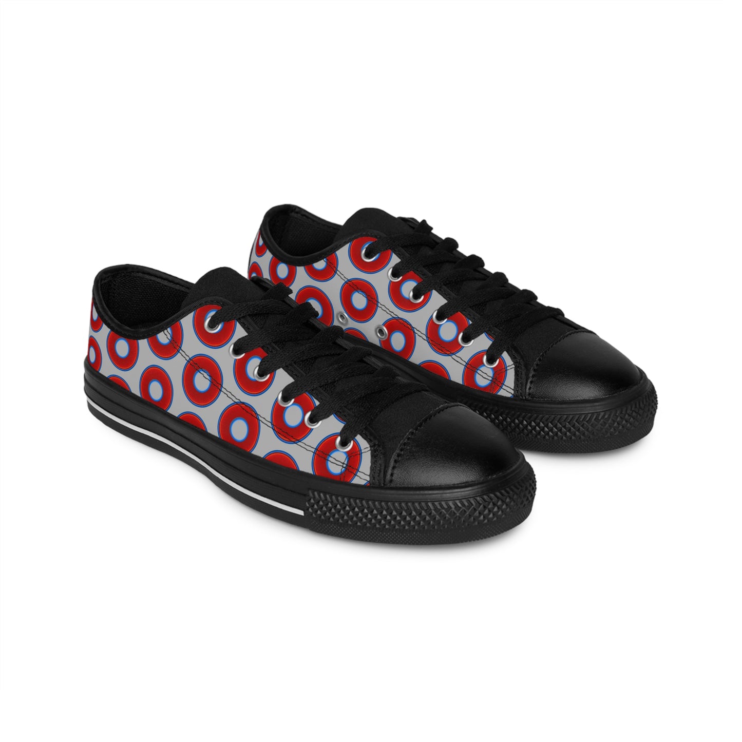 Men's Cushiony Convectors - Low Top - large red vivid donut print w/light gray background