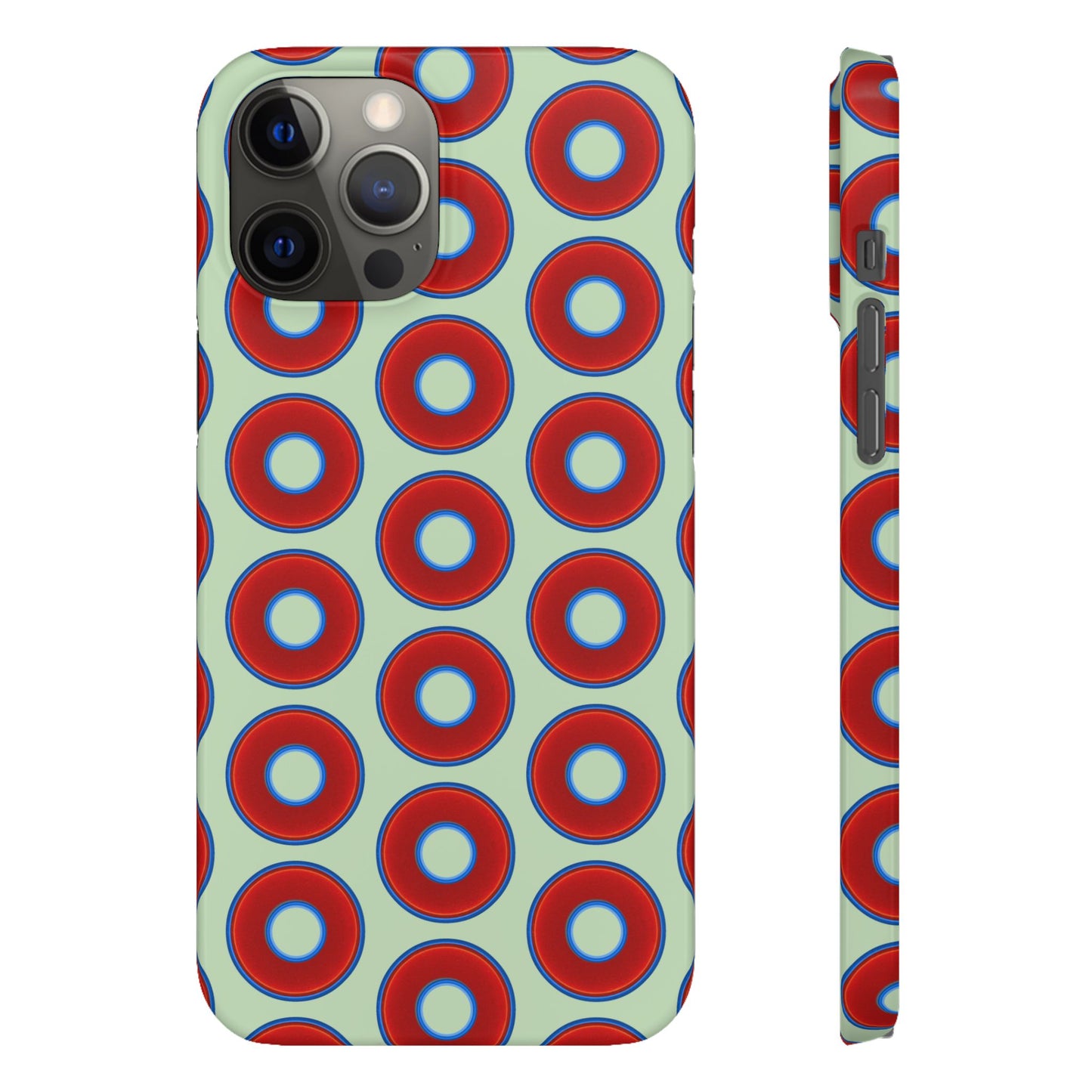Lumpy Donut Snap Case - red vivid donut print w/seafoam green background