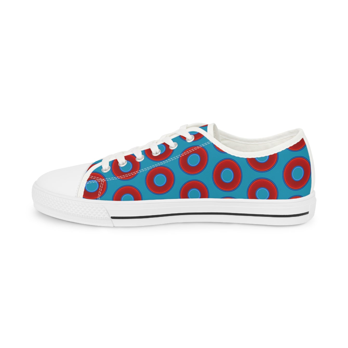 Men's - Low Top Chuck Taylors - large vivid red donut print w/aqua blue background