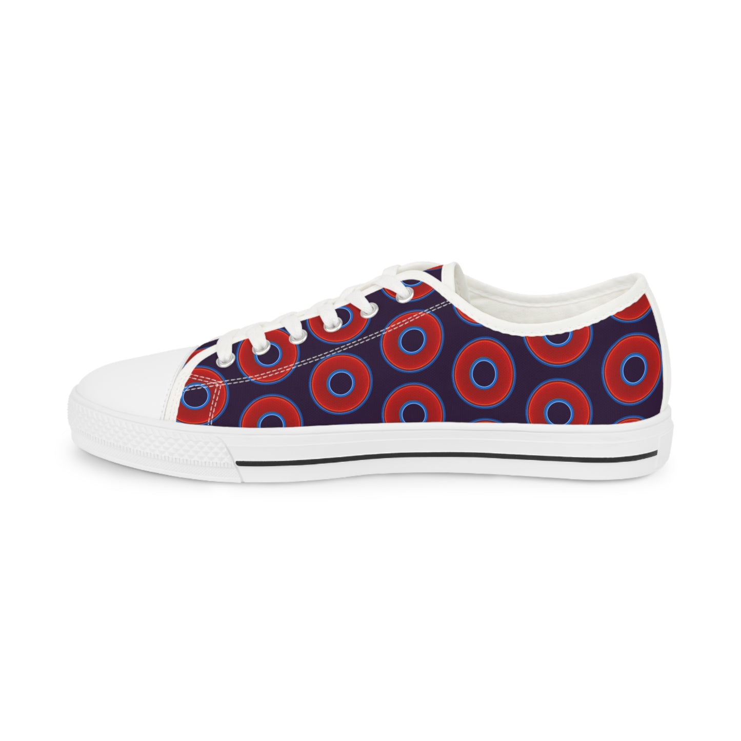Men's - Low Top Chuck Taylors - large vivid red donut print w/midnight purple background