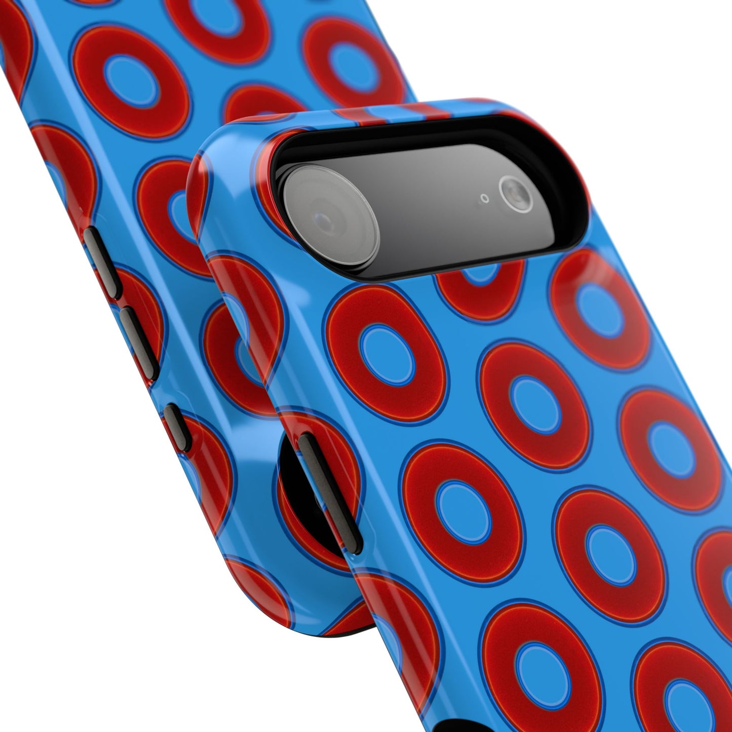 Impact-Resistant Lumpy Donut Case - red vivid donut print w/sky royal blue background