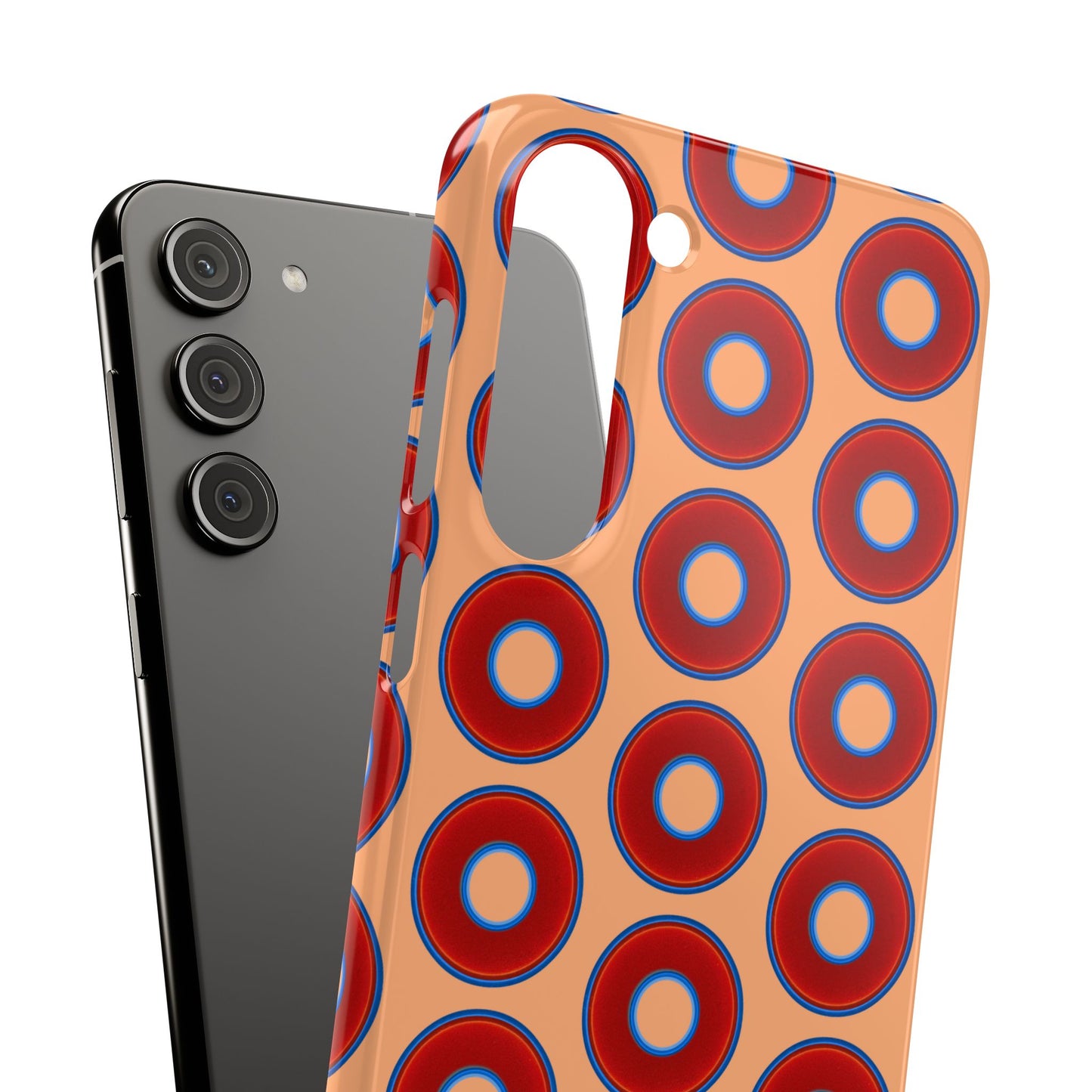Lumpy Donut Snap Case - red vivid donut print w/peach background