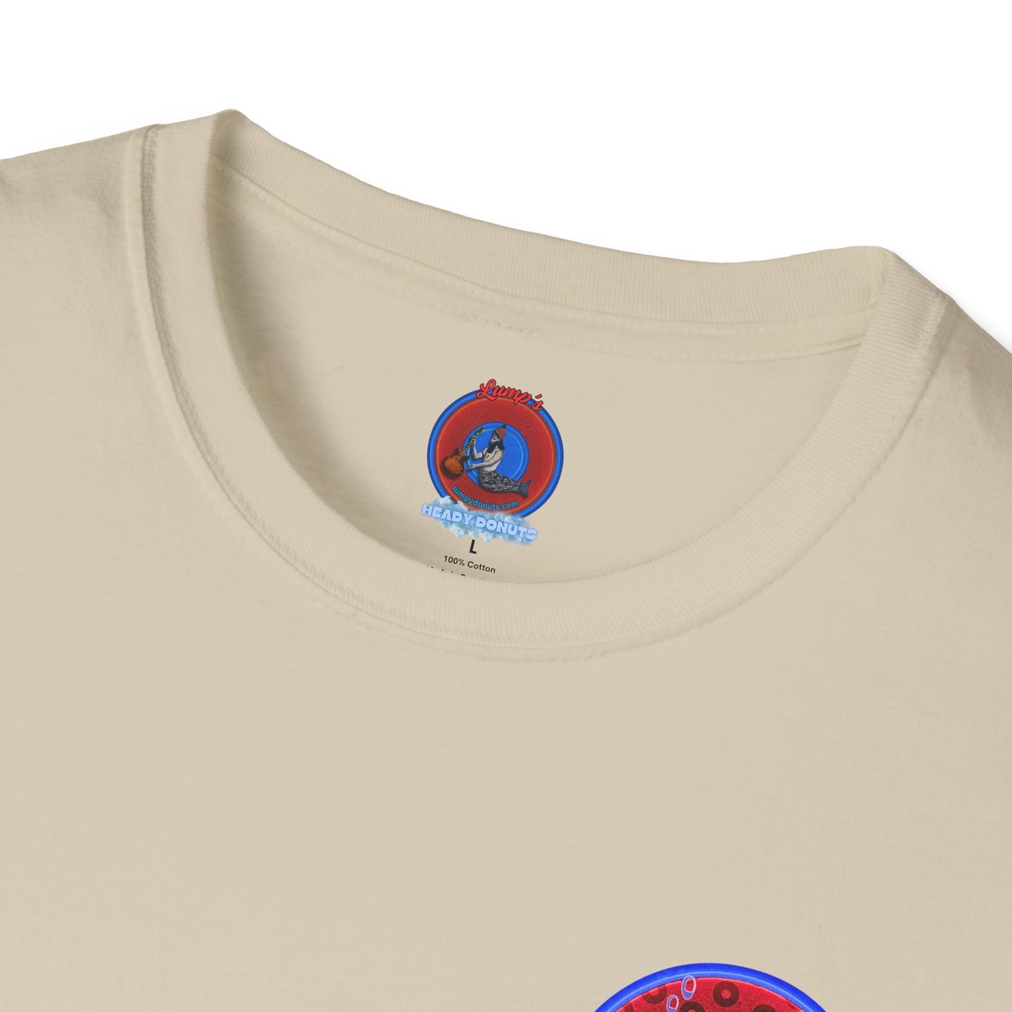 Classic Donut Tee - Unisex Soft-Style - "Cats: The Donut" - paradoxical red/blue widemouthed donut - variant 3