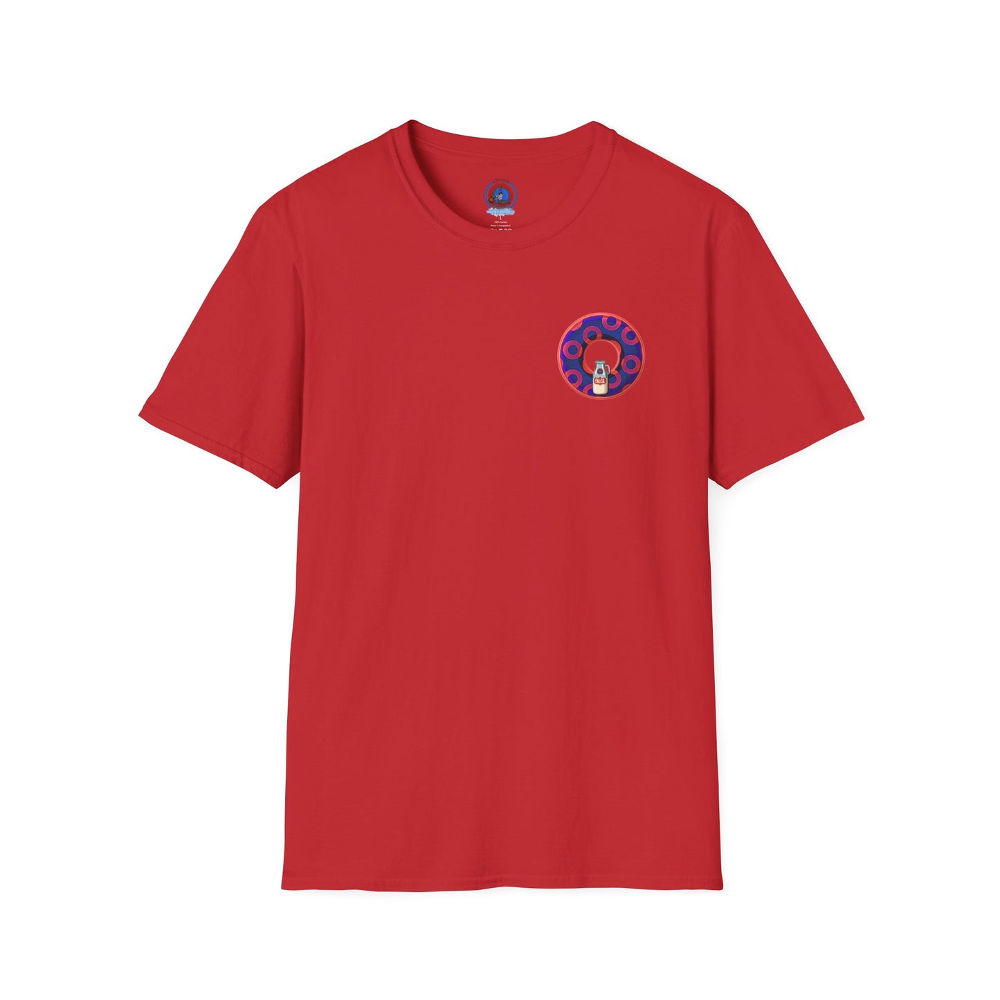 Classic Donut Tee - Unisex Soft-Style - "Wooked Cream - YEMSG Donut " - dark electric blue/red rustic paradox donut - variant 2