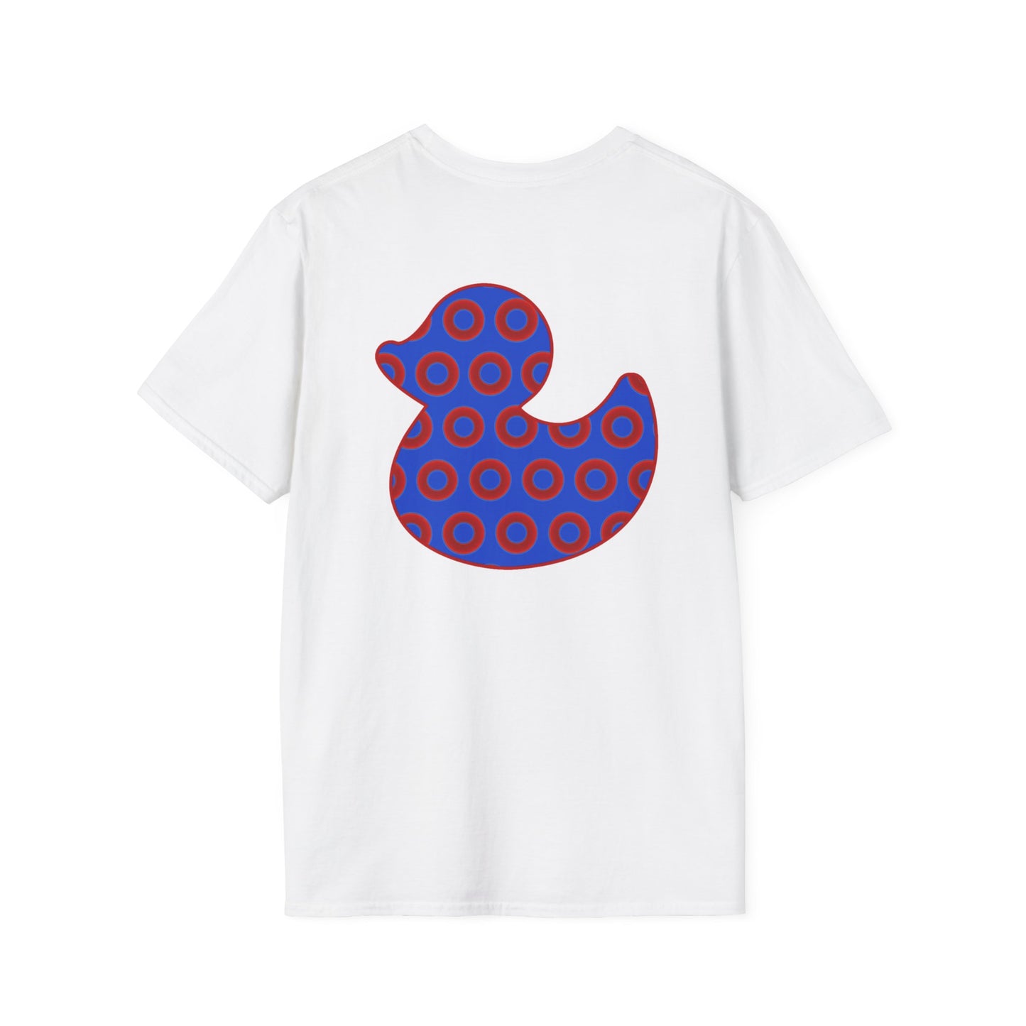 Classic Donut Tee - Unisex Soft-Style - "Rubber Ducky Bath Time Donut" - vivid red/blue donut pattern - variant 3