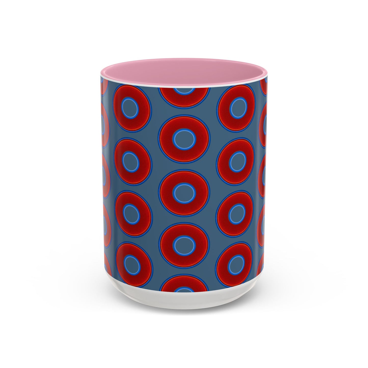 Lump's Grumpy Coffee Mug - vivid red donuts w/steel blue background