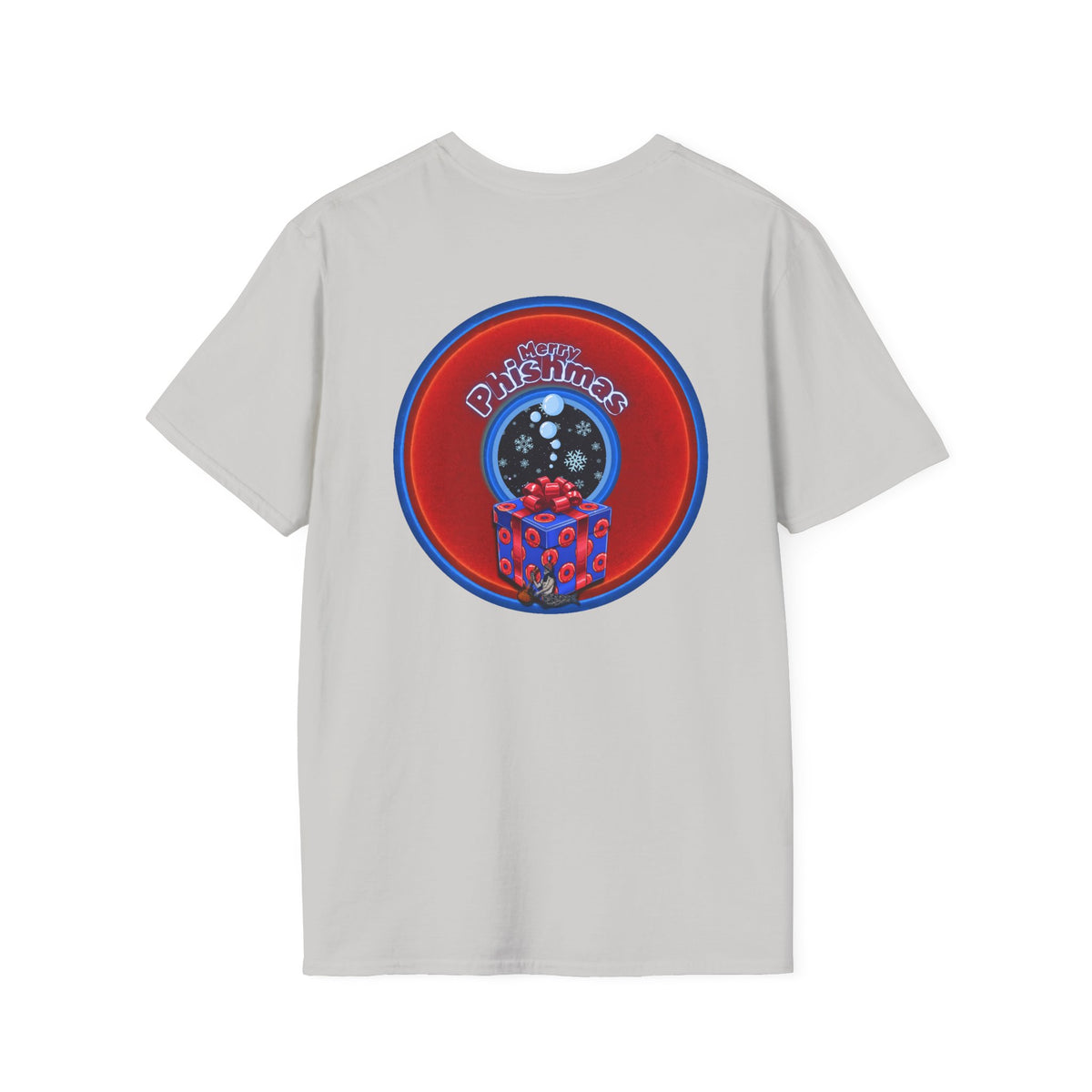 Classic Donut Tee - Unisex Soft-Style - "Phishmas Caroler's Tee " - vivid red/blue donut - variant 4