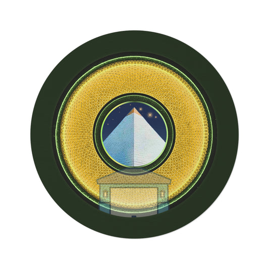 Round Room - 5 ft x 5 ft Lumpy Donut Rug - "Limestone Donut Rugs so Large " - rustic golden donut w/deep forest green background - variant 4