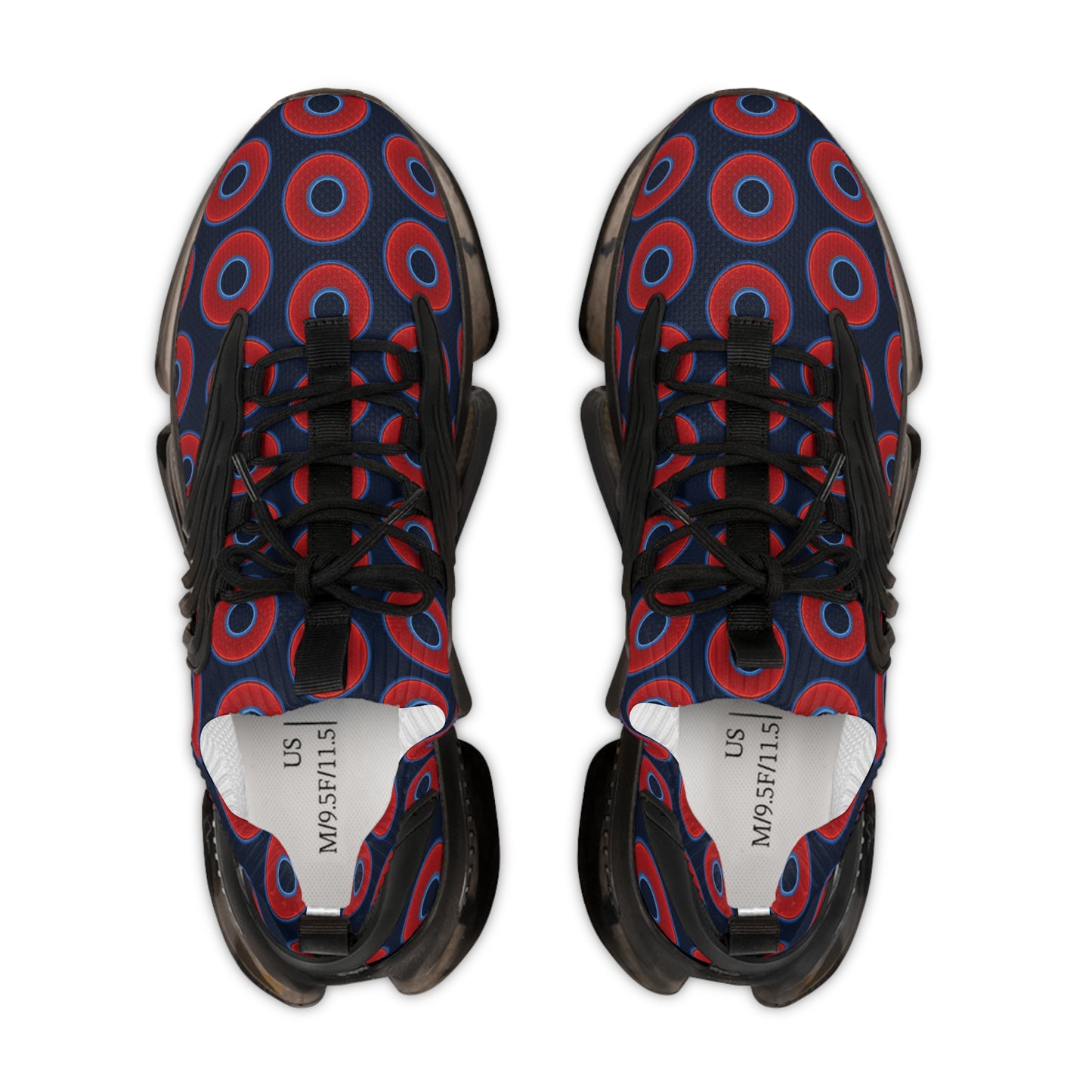 Donut Kicks - red vivid donut print w/dark teal blue elite background