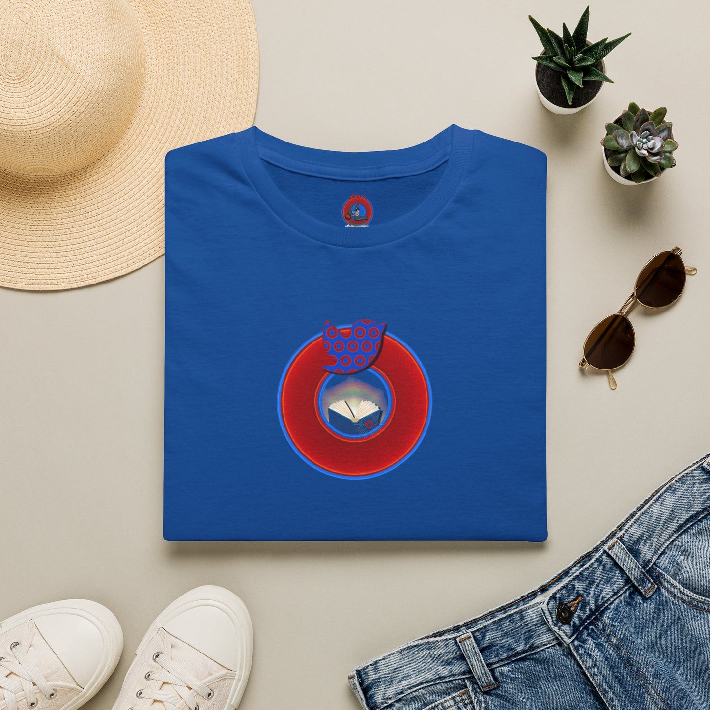 Classic Donut Tee - Unisex Soft-Style - "Phamous Mocking Donut" - vivid red/blue donut