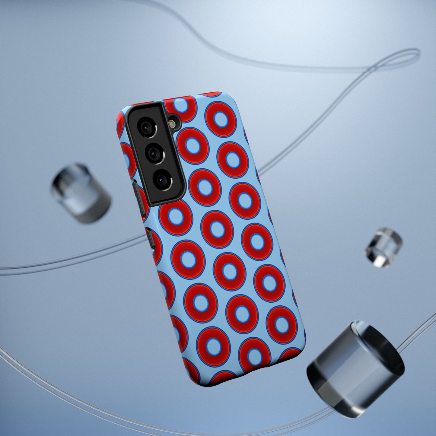 Impact-Resistant Lumpy Donut Case - red vivid donut print w/sky blue background