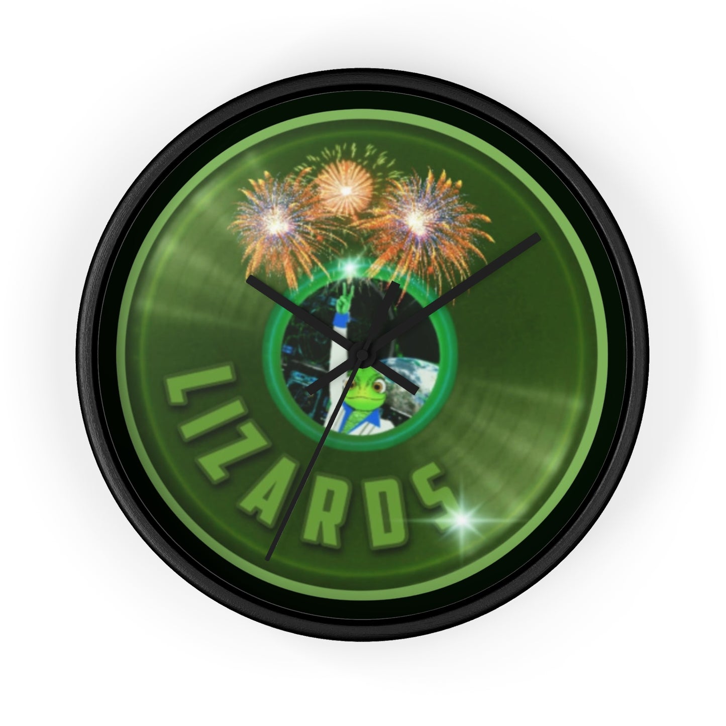 Lumpy Wall Clock - "Rutherford's Staying Alive Donut Clock" - variant 1 green vivid donut w/midnight moss green background