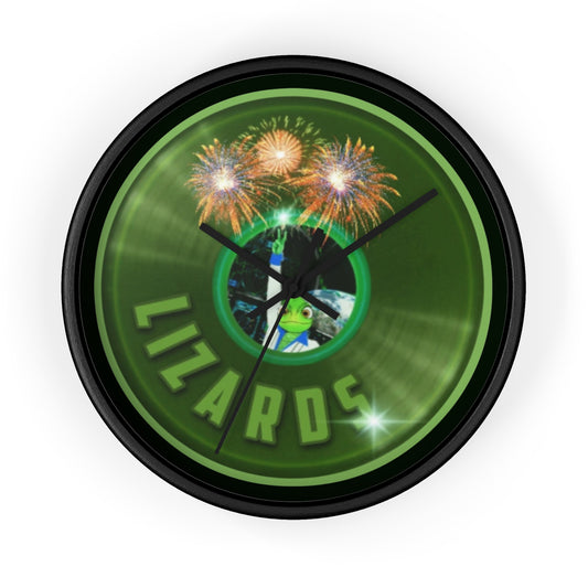 Lumpy Wall Clock - "Rutherford's Staying Alive Donut Clock" - variant 1 green vivid donut w/midnight moss green background