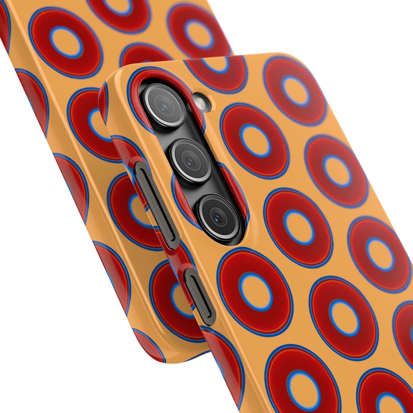 Lumpy Donut Snap Case - red vivid donut print w/creamcicle orange background