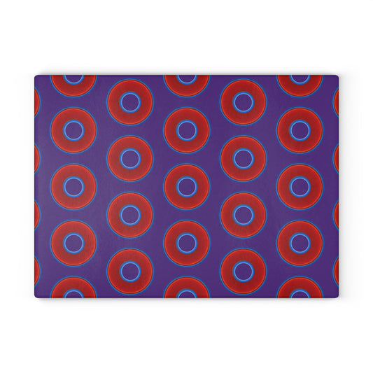 My Friend's Cutting Board - vivid red donuts w/purple background