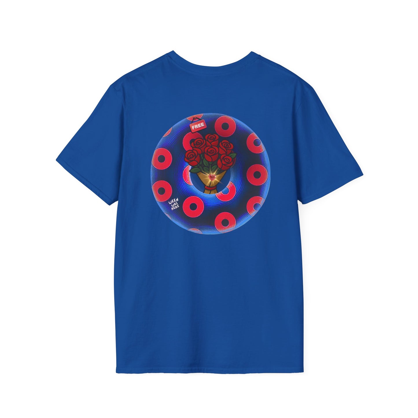 Classic Donut Tee - Unisex Soft-Style - "Donuts of Phreedom" - red/blue paradoxical blimpy donut