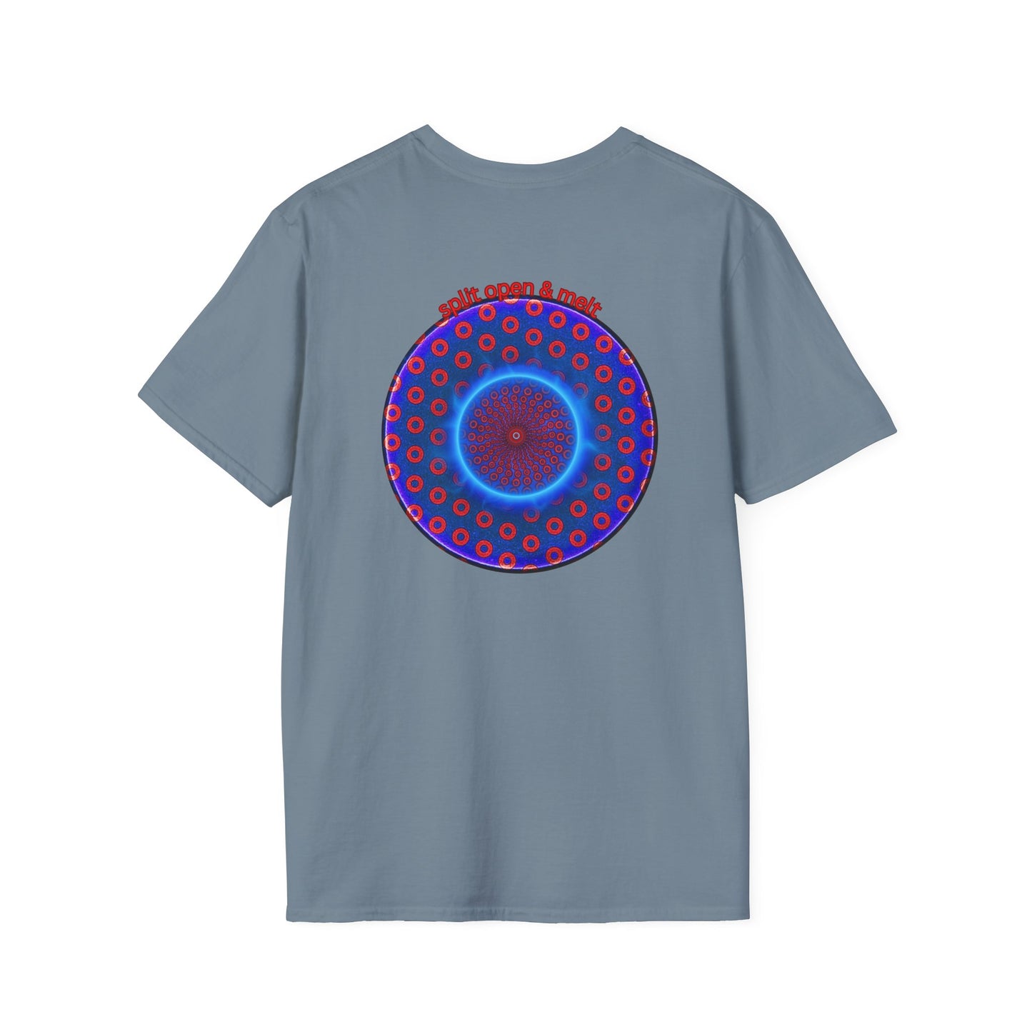 Classic Donut Tee - Unisex Soft-Style - "Split Open Donut Melt" - blue/red electric paradox donut - variant 2