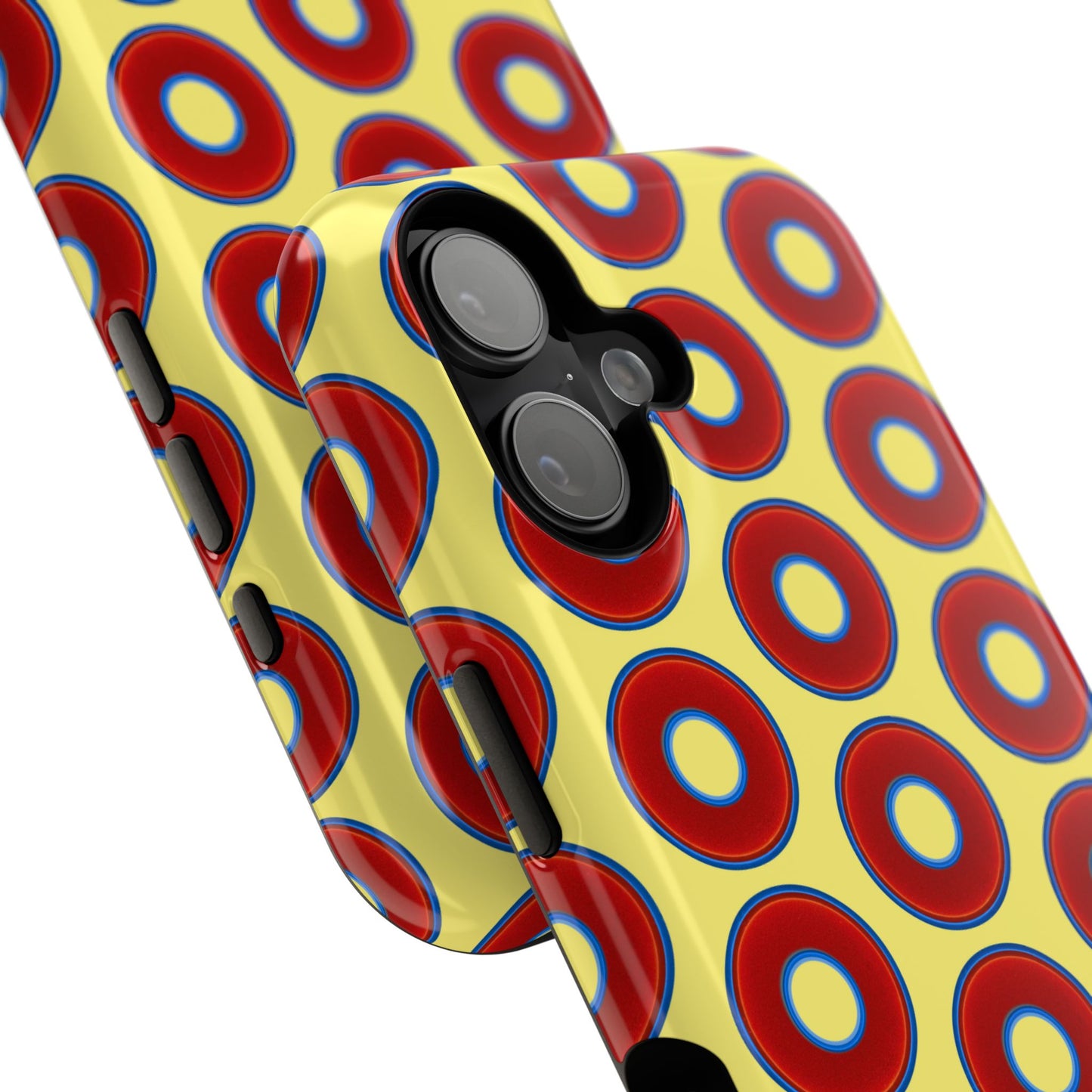 Impact-Resistant Lumpy Donut Case - red vivid donut print w/yellow background
