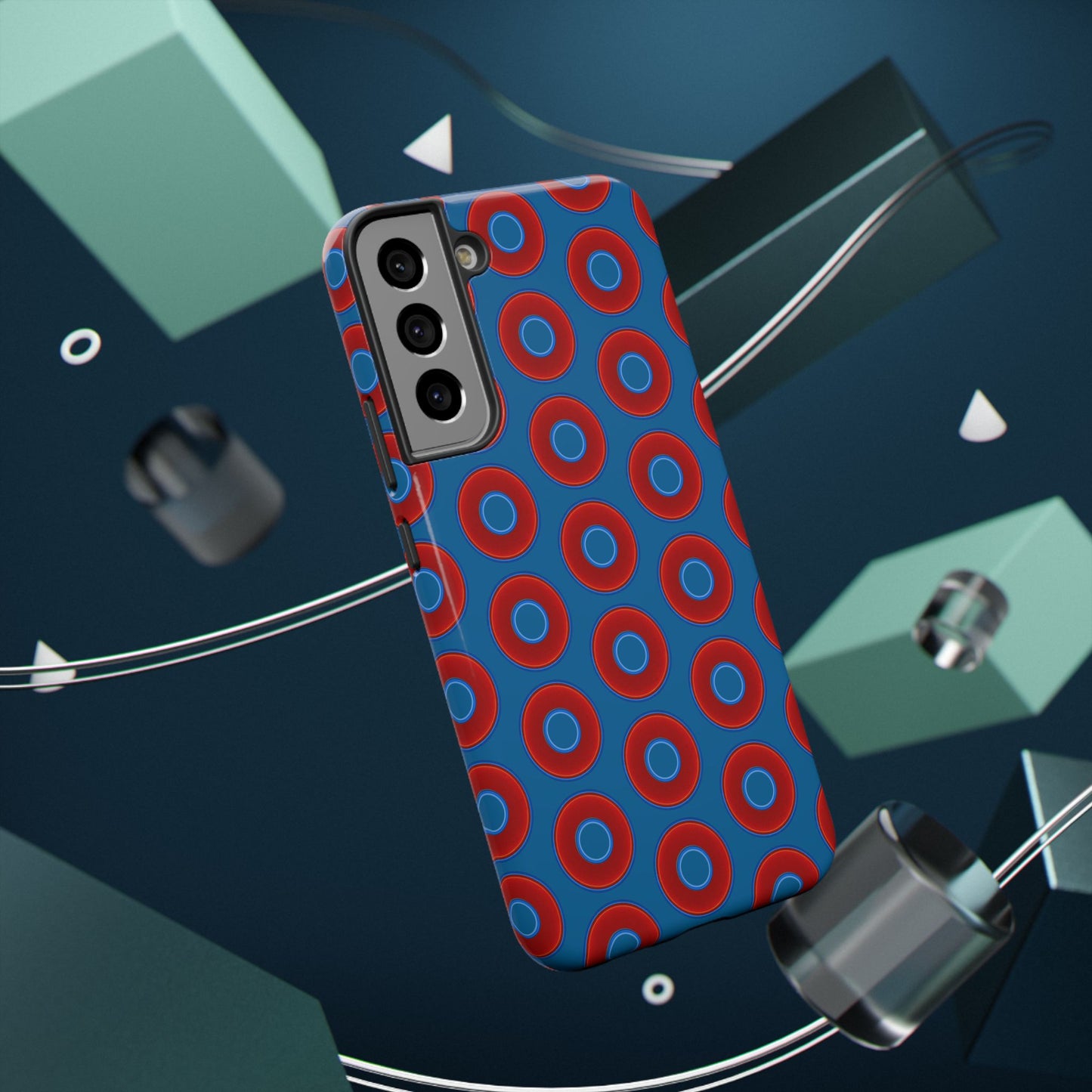 Impact-Resistant Lumpy Donut Case - red vivid donut print w/wavy navy background