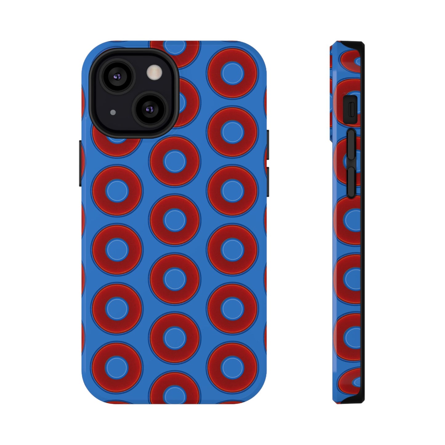 Impact-Resistant Lumpy Donut Case - red vivid donut print w/light royal blue background