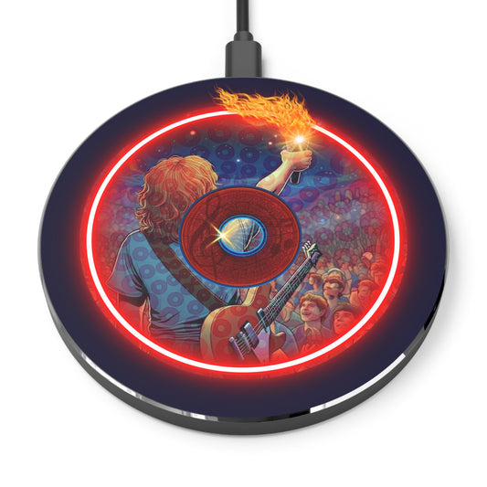 The Flow - Wireless Lumpy Donut Chargers - "Torchbearer's Donut" - vivid red/blue pic donut w/midnight blue background