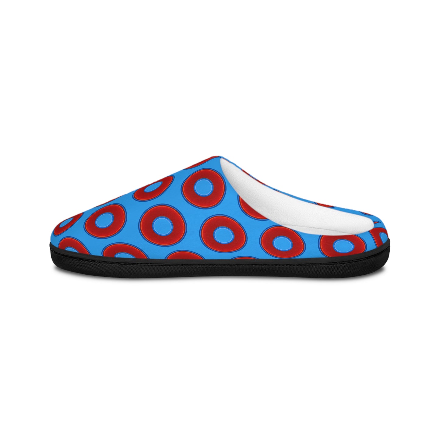 Women's Lumpy Slippers - red vivid donut print w/sky royal blue background
