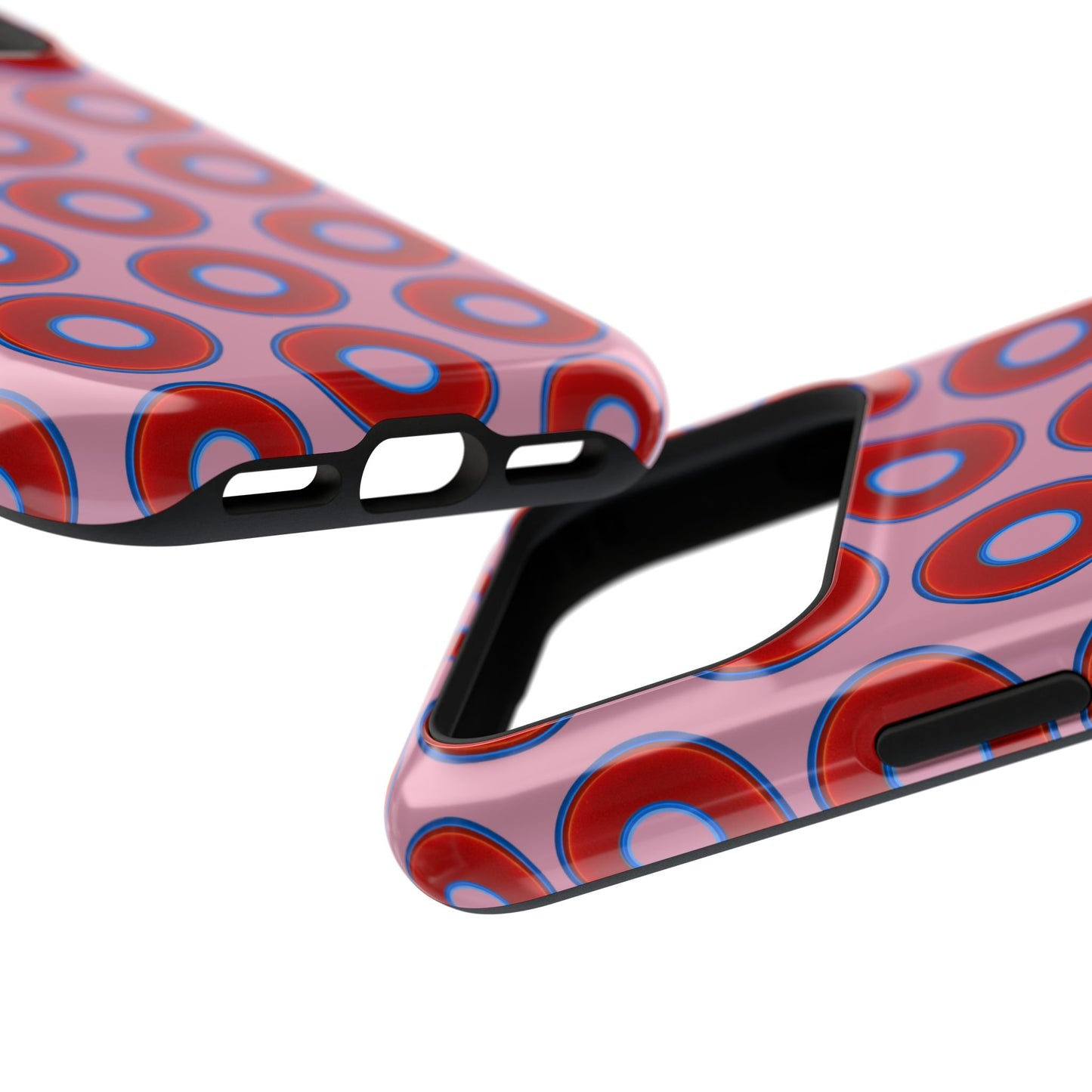 Impact-Resistant Lumpy Donut Case - red vivid donut print w/pale magenta background