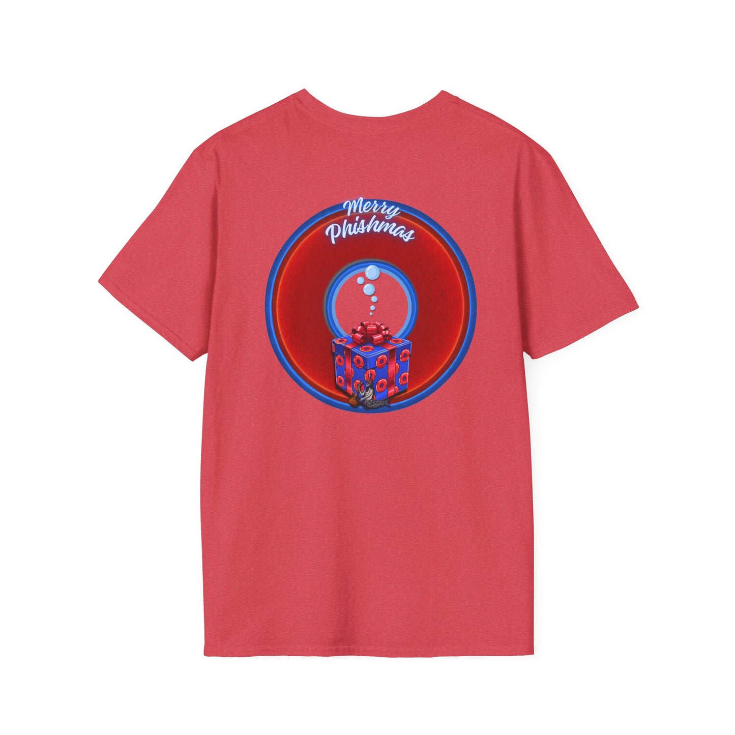 Classic Donut Tee - Unisex Soft-Style - "Phishmas Caroler's Tee " - vivid red/blue donut - variant 2