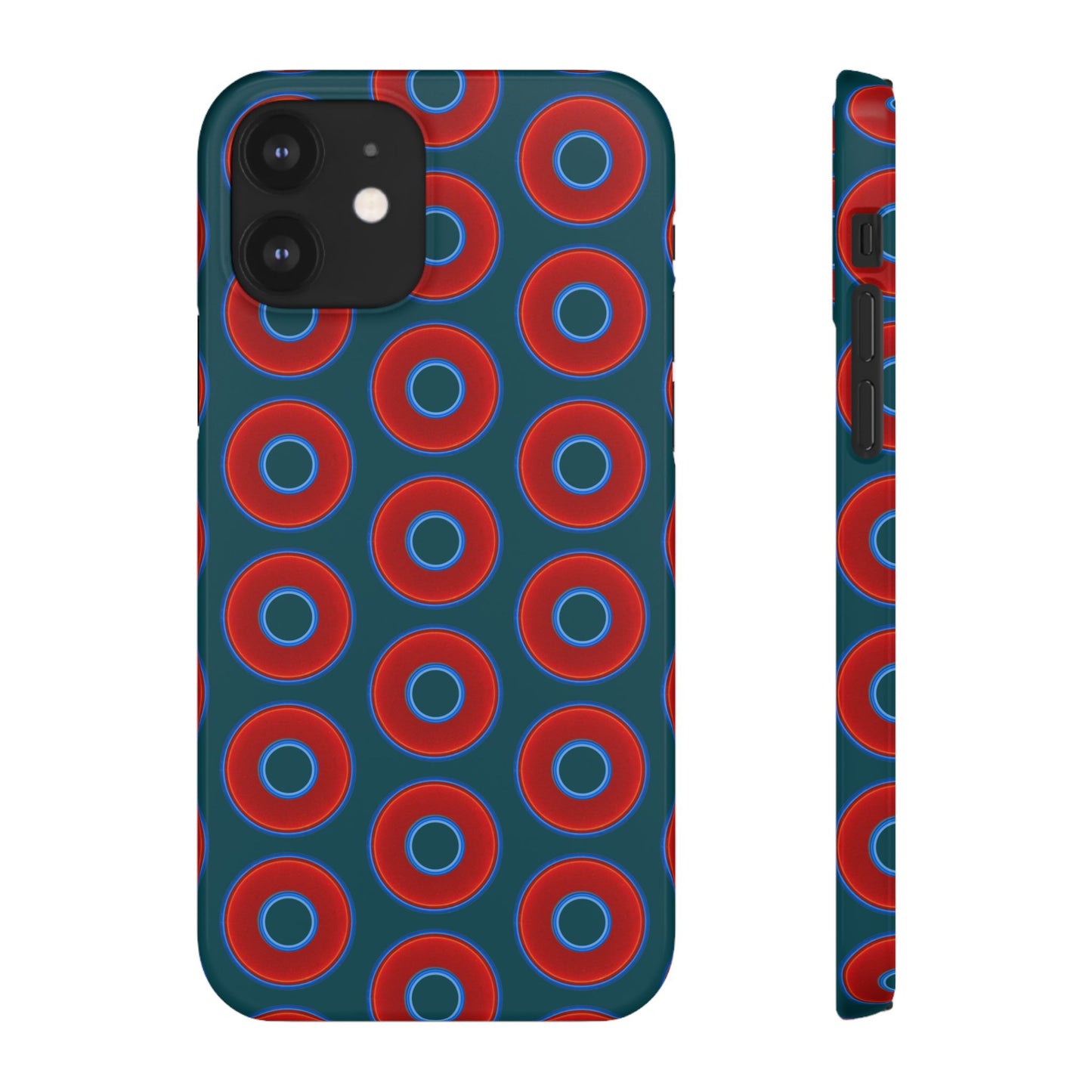 Lumpy Donut Snap Case - red vivid donut print w/midnight teal green background